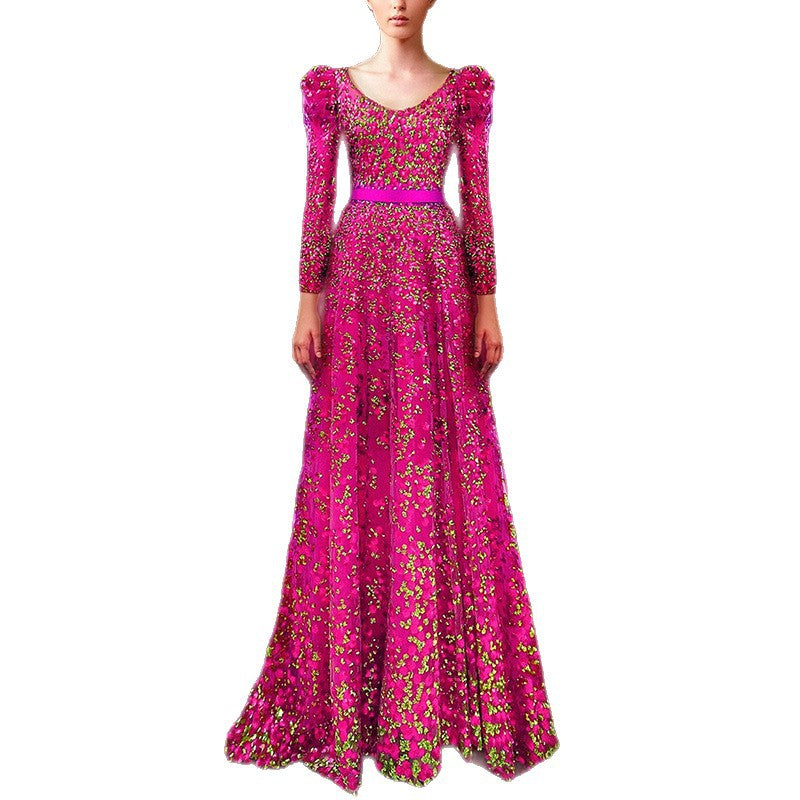 Flowering Girl Women pink embroidered sequin long dress