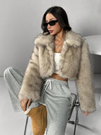 Flowering Girl Women imitation fox fur long sleeve short jackets