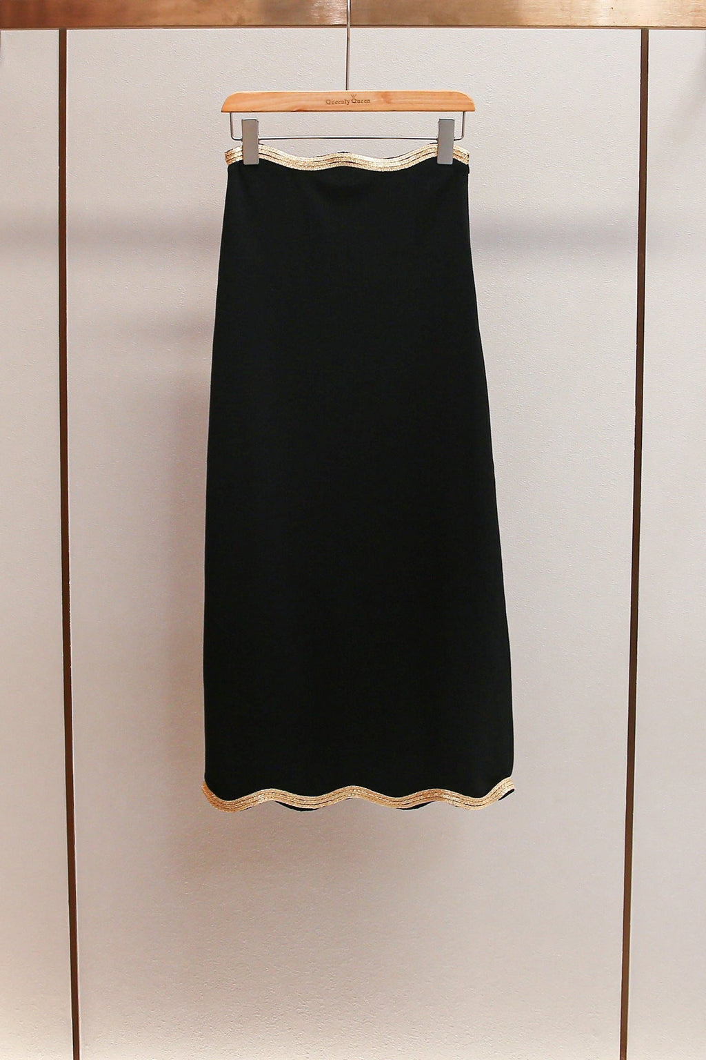 Flowering Girl Women Black Long Knitted Skirt With Chain Detail
