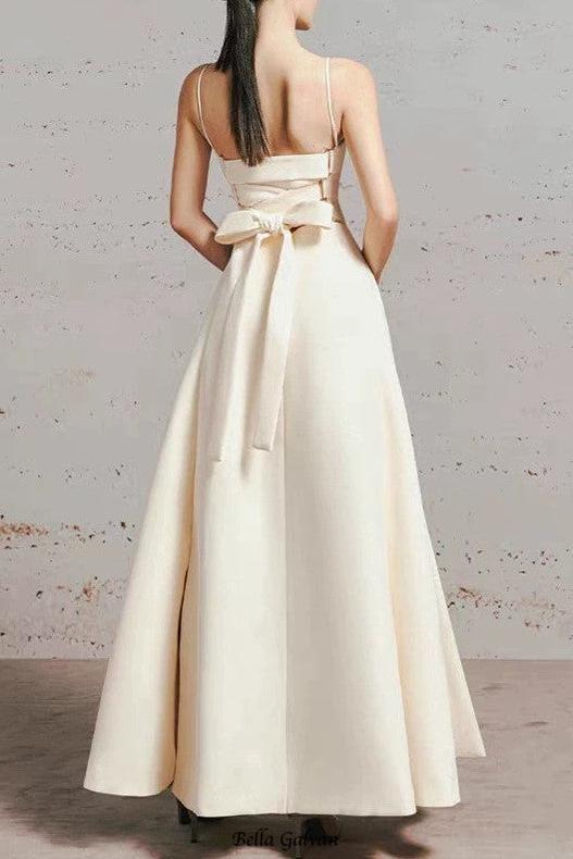 Flowering Girl Women Tulle splicing bow sleeveless maxi dress - ivory