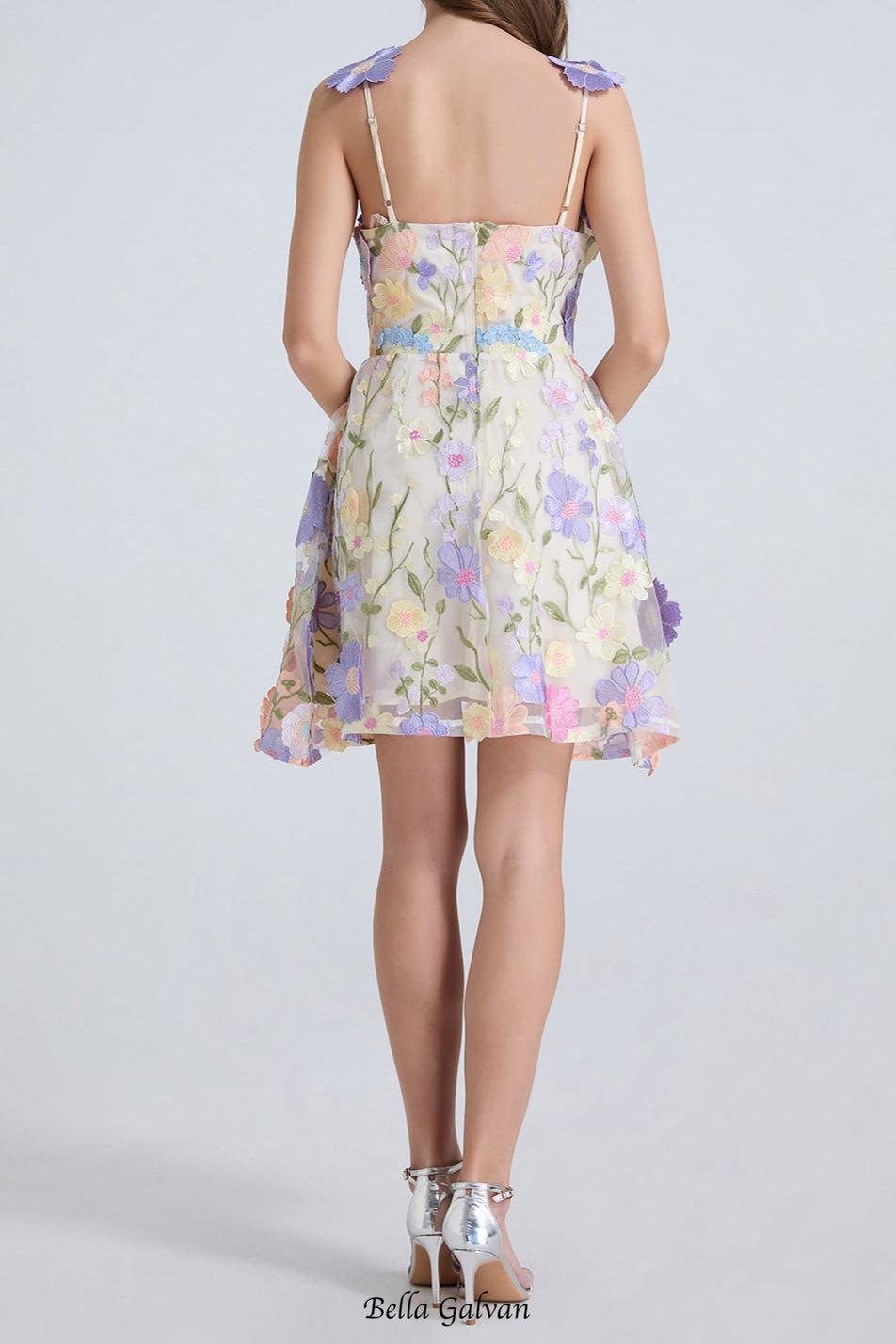 Flowering Girl Women georgia 3d Floral Lace mini Dress in purple