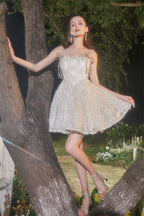 Beige Square Collar Sleeveless Lace Cocktail Dress