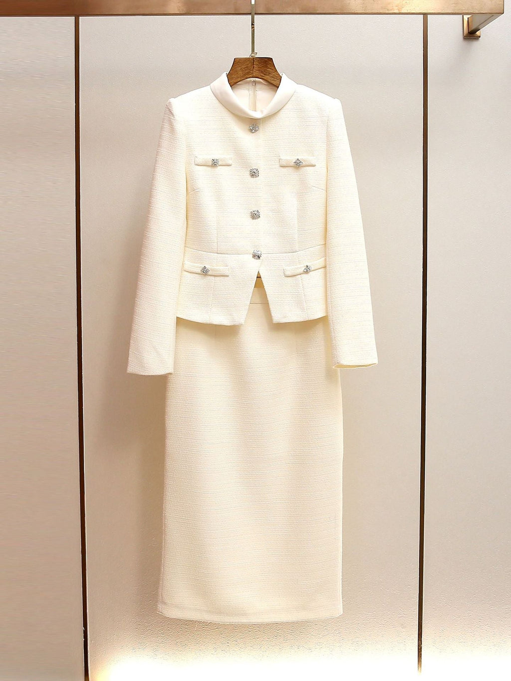 Michaelia Cream Boucle Tailored Midi Dress Set