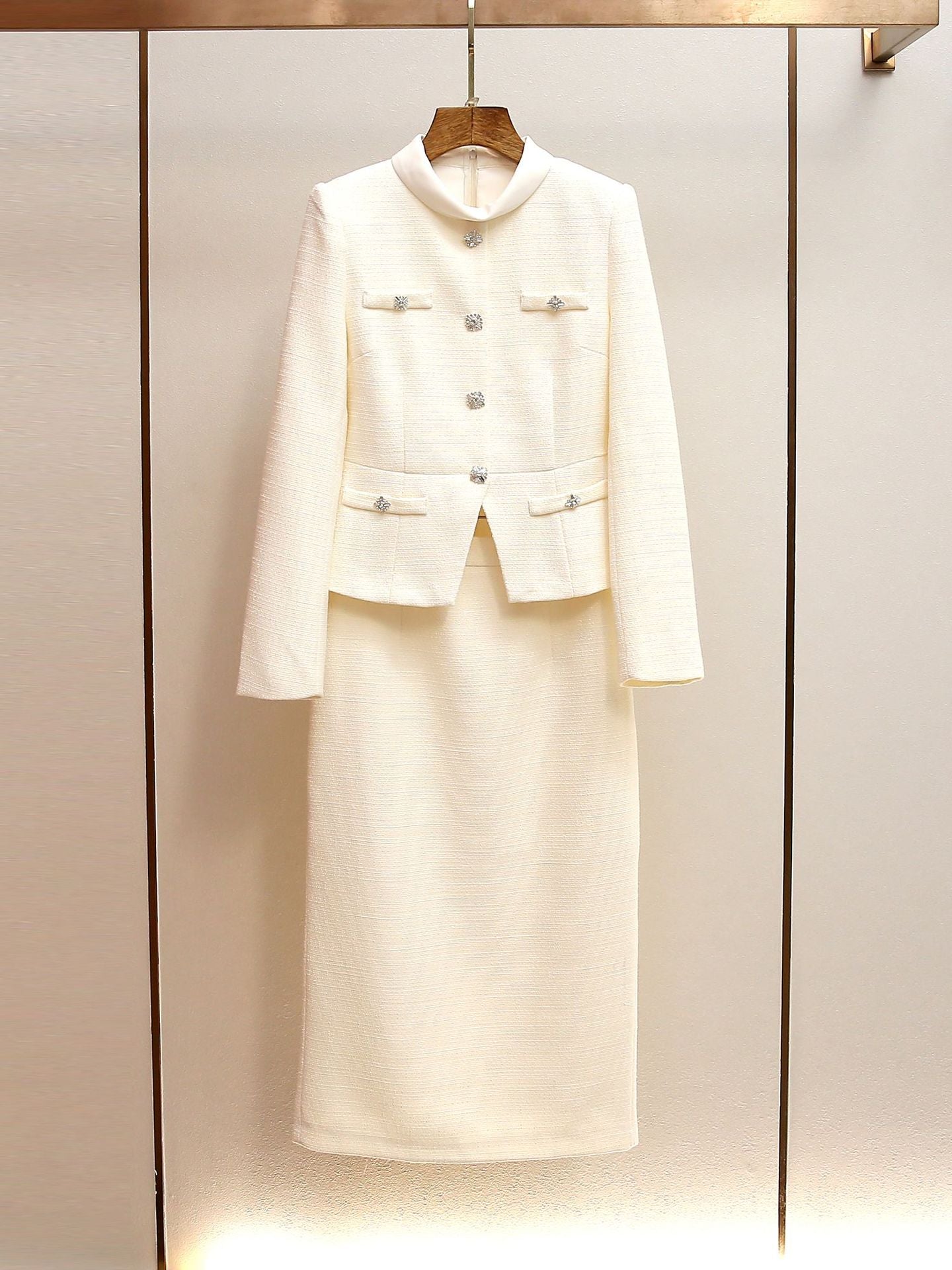 Michaelia Cream Boucle Tailored Midi Dress Set
