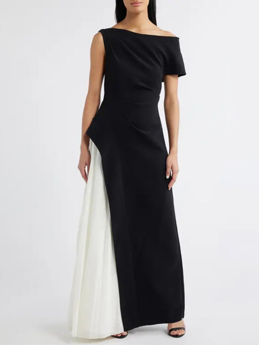 Flowering Girl Women yvette one-shoulder pleated maxi dress in black
