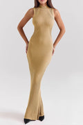Flowering Girl Women glod Knitted Turtleneck Sleeveless maxi Dress