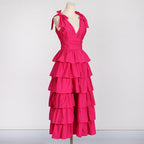 Flowering Girl Women Plunge V Ruffle Tiered Slit Gown In Pink