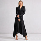 Flowering Girl Women Josephine v-Neck Ruched Long-Sleeve Maxi Dress In Black