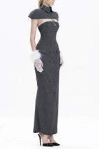 Flowering Girl Women Double-breasted strapless sleeveless suit with lapel - grey