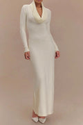 Flowering Girl Women white drop-collar long-sleeved knitted dresses