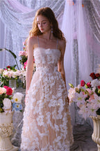 Leah White/Beige Sleeveless  Flower Dress