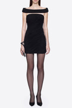 Lola Black Off-Shoulder Asymmetrical-Draped Mini Dress