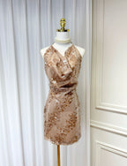Flowering Girl Women setlla Halter Sleeveless Sequin Mini Dress in kahki brown