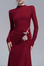 Flowering Girl Women Hedwig Rose Embellished Gathered Sheath Gown In Red