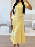 Flowering Girl Women yellow buttons short sleeves maxi dress