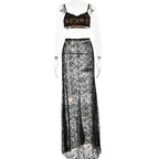 Flowering Girl Women LACE SKIRT SET WITH WAIST CHAIN IN BLACK