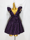 Jacquard Plunge Mini Dress In Deep Purple