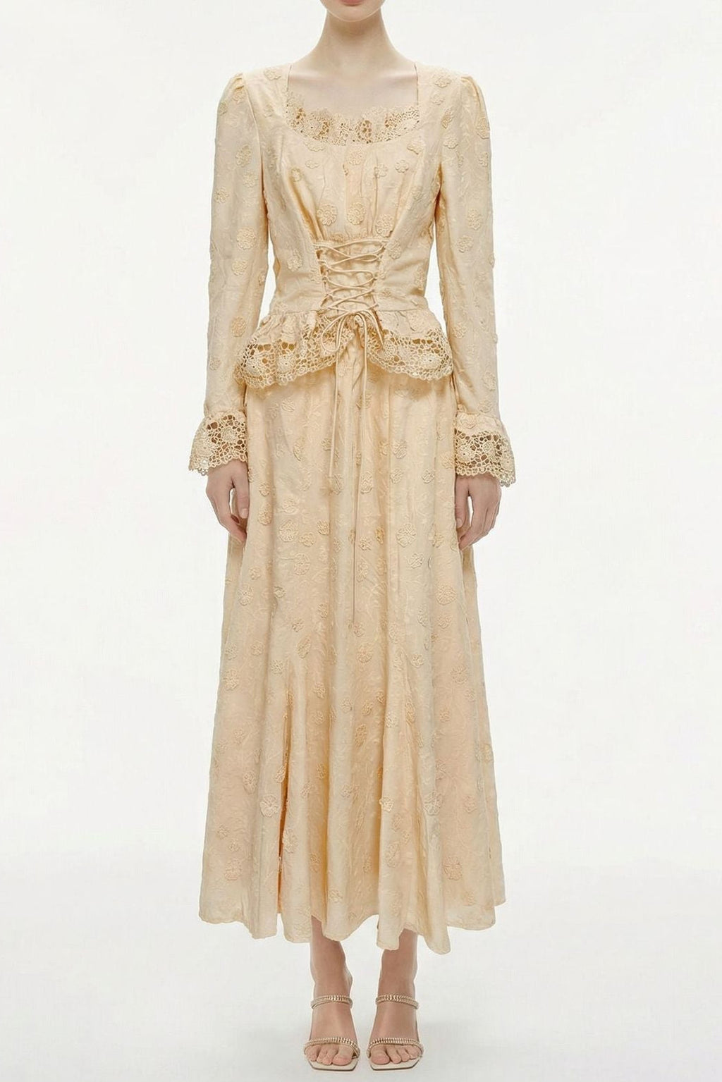 Rebecca Floral Lace Blouse & Skirt Set In Apricot