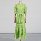 Flowering Girl Women Lace ruffle trim layer midi dress in green