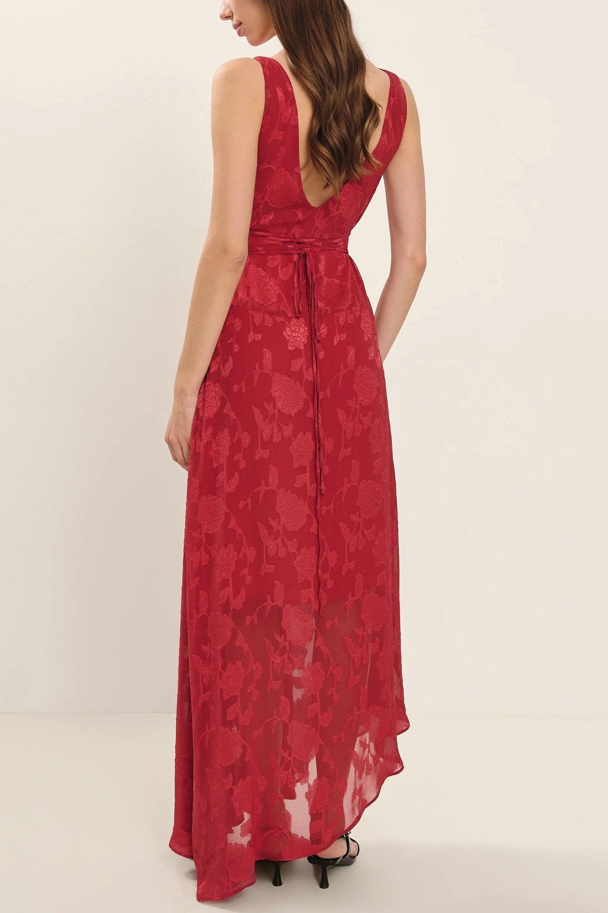 Flowering Girl Women red Lace Backless Jacquard Irregular Dress