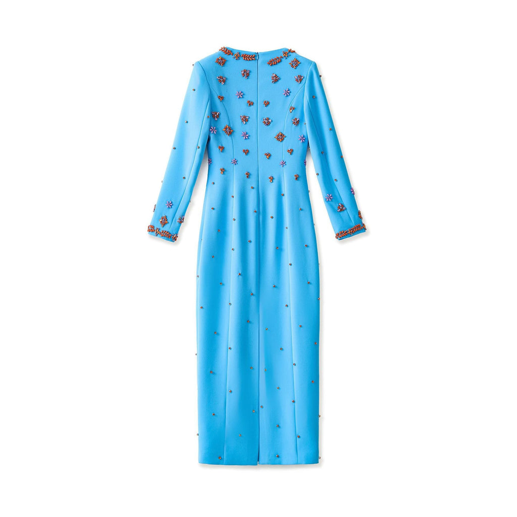 Flowering Girl Women Meroy Square Neck Floral Beading Embroidery Maxi Dress In Sky Blue