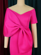 Flowering Girl Women Pink Bow-Knot Midi Dress