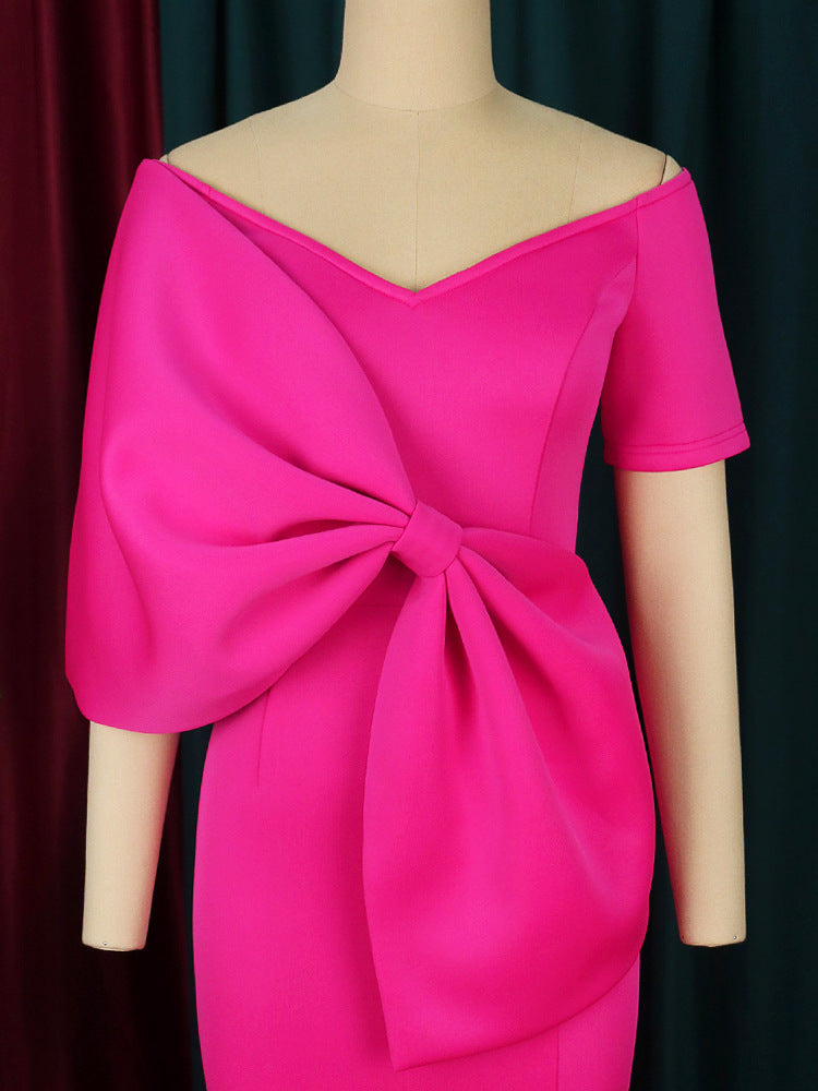 Flowering Girl Women Pink Bow-Knot Midi Dress