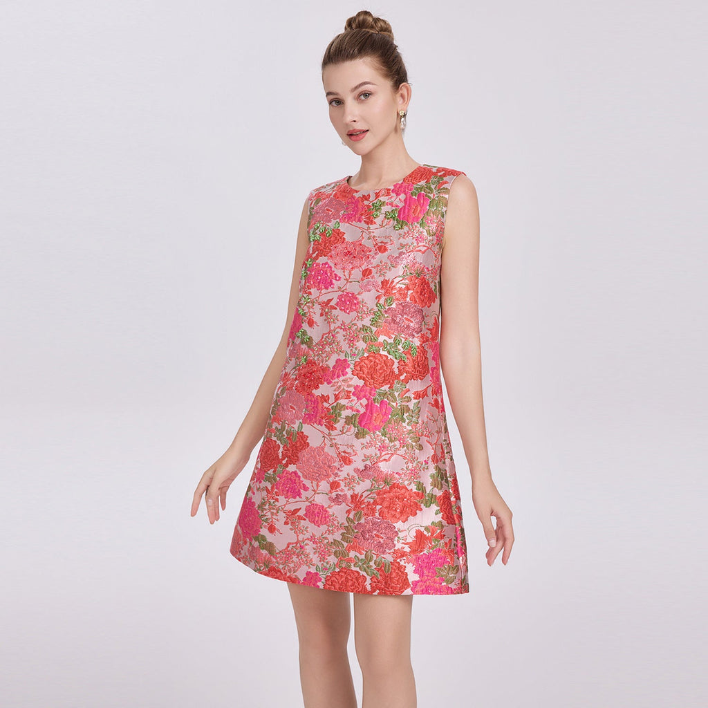 Flowering Girl Women Hilary Multicolor Floral Embroidery Sleeveless Mini Dress