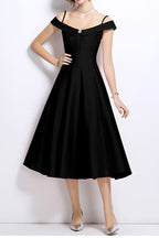 Flowering Girl Women Meroy Off-Shoulder Satin Pleated Midi Dress In Black