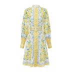 Lemon Floral Single-Breasted Midi Dress With Belt - yellow