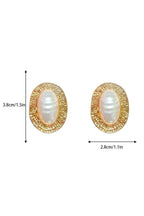 Flowering Girl Women Vintage Textured Gold Oval Baroque Pearl Stud Earrings