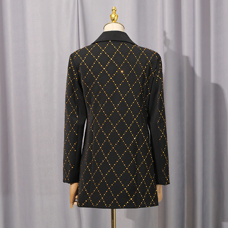 adelaide black Folded Collar Rhinestone Blazer