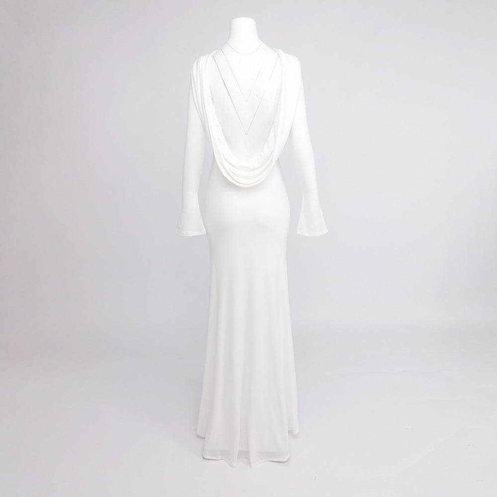 Gloria Draped Backless Jersey Maxi Dress In White