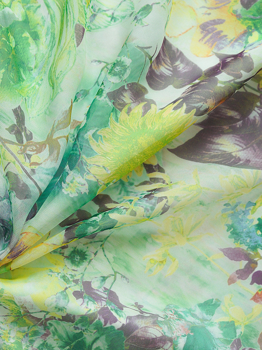 Green Flower Sleeveless Large Swing Maxi Dress