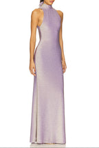 Flowering Girl Women Delia Sleeveless Back Flower Embellished Halter Maxi Dress In Pale Purple