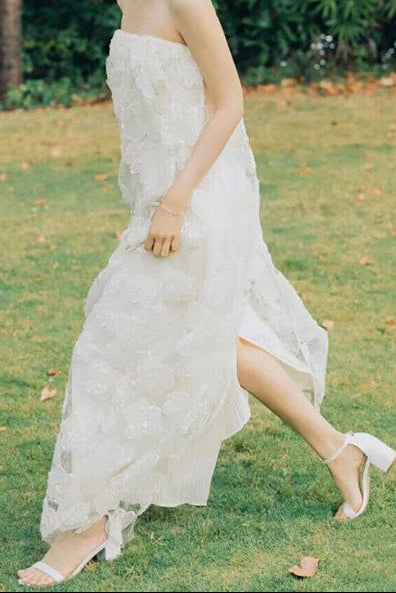 Floral Appliqué Strapless Maxi Dress