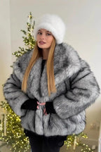 Flowering Girl Women artificial leather fox fur jacket in Gray