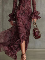Flowering Girl Women flared sleeve tether V-neck dress long sleeve maxi dress