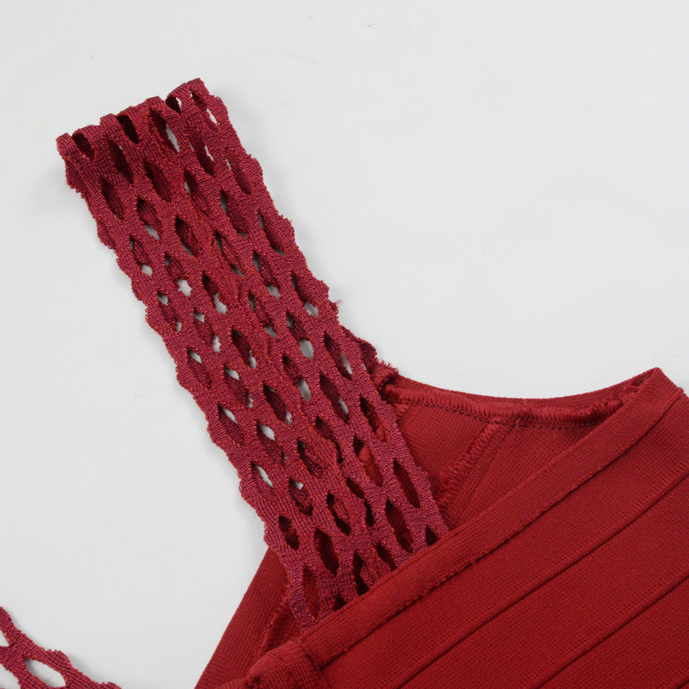 Flowering Girl Women tassel bandage lace bodycon midi dress in burgundy