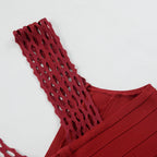 Flowering Girl Women tassel bandage lace bodycon midi dress in burgundy