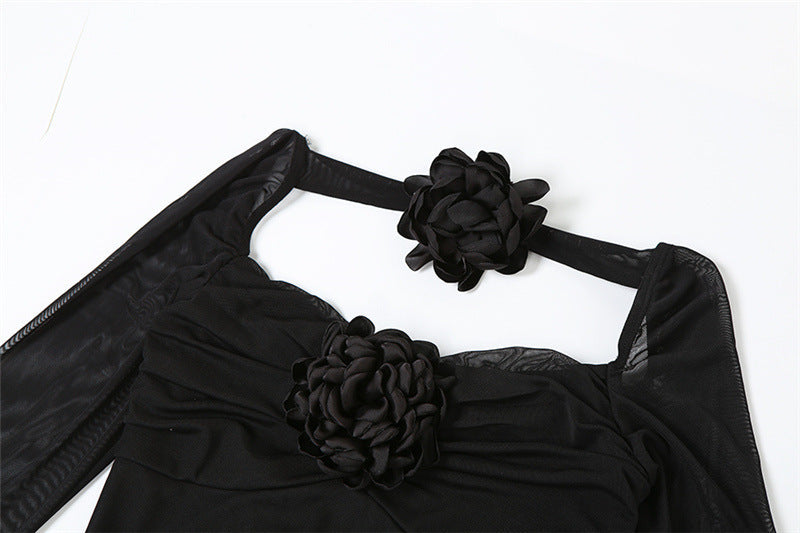 Flowering Girl Women Flower Ruffle Mesh Dress