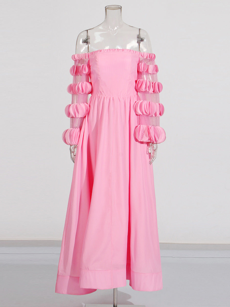 Flowering Girl Women petals strapless tulle maxi dress in pink