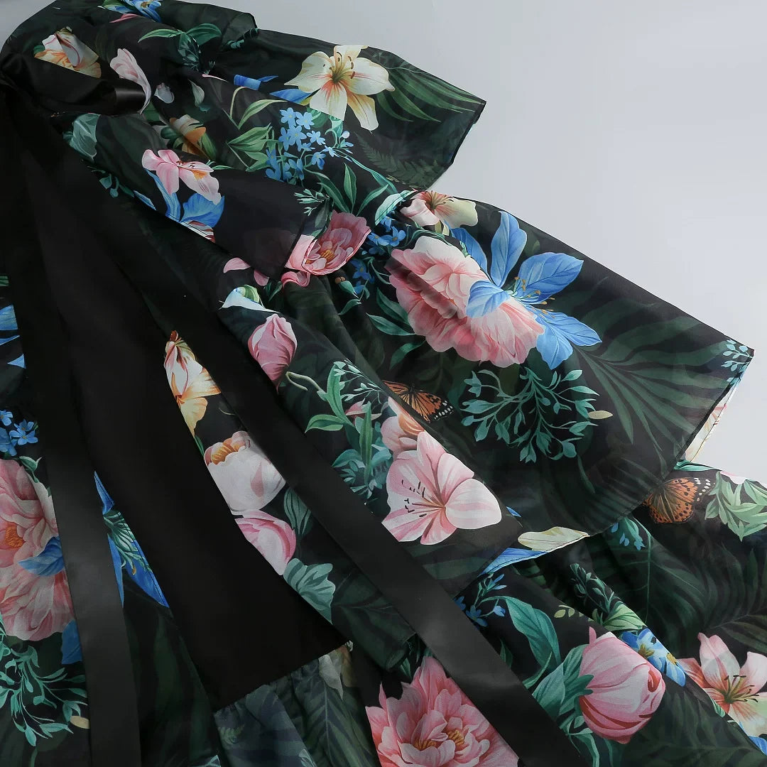 Flowering Girl Women Tropical Floral Cutout High Low Tiered Maxi Dress
