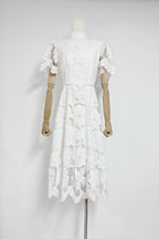 jessica Lace hollow layered midi dress in white