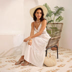 Flowering Girl Women white lace vacation pure cotton slip maxi dress
