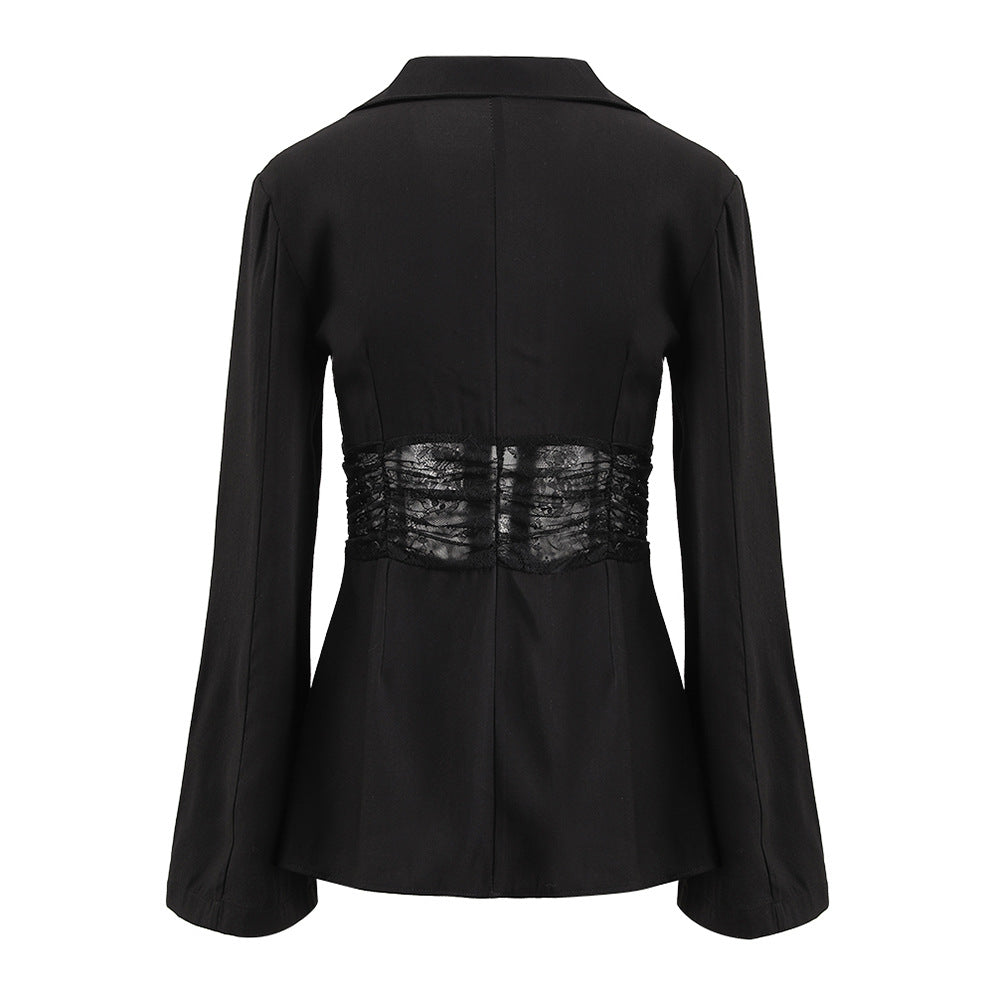Flowering Girl Women Melany See Through Lace Up Shirt in Black