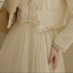 Beige Sleeveless Tulle Midi Dress