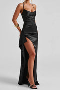 Flowering Girl Women black suspender wrap maxi dress
