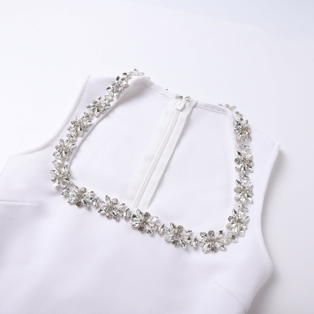 Flowering Girl Women anila square neck crystal embellished mini dress in white