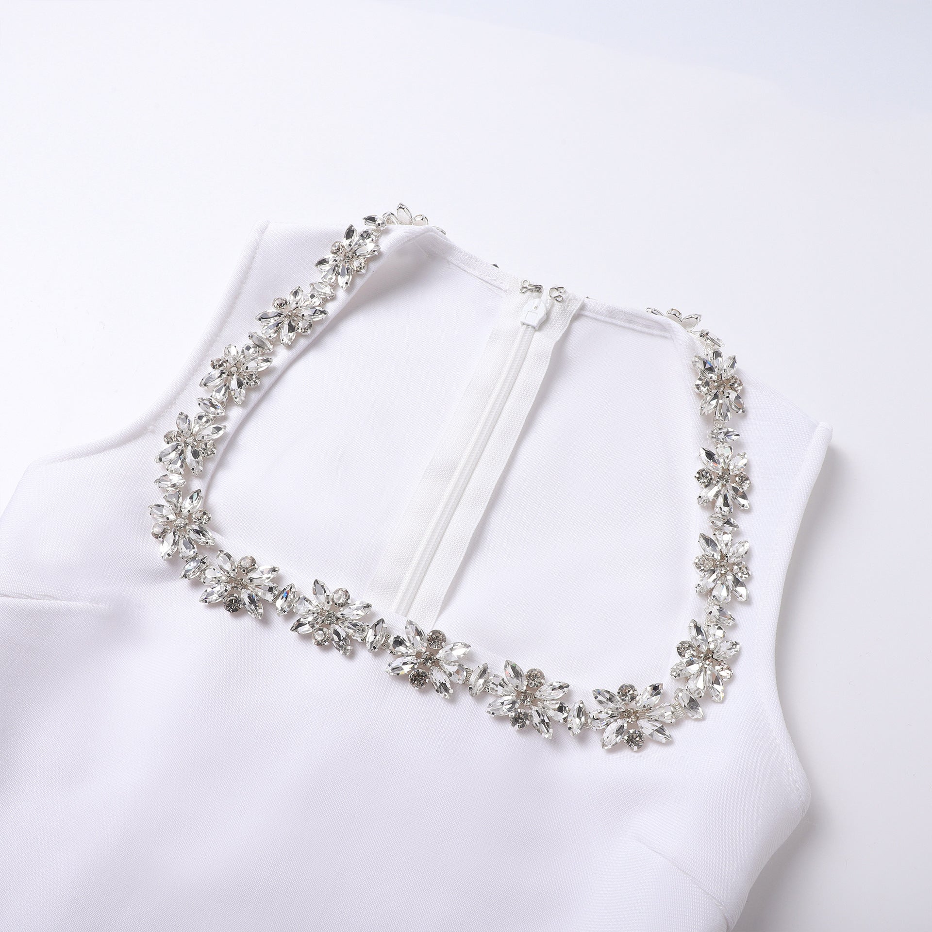 Flowering Girl Women anila square neck crystal embellished mini dress in white